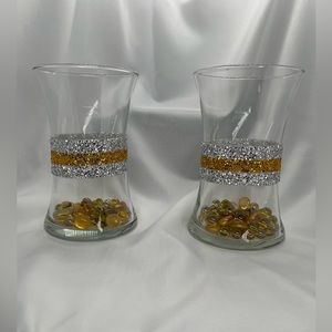 Two piece Pokorny hourgalss vase set with rhinestones